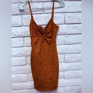 H&M Orange Ribbed Tie Front Bodycon Mini Dress